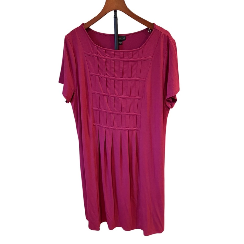 J. Jill Wearever Berry Pink Pleated Lattice Square Neck Knit Tunic Top XL